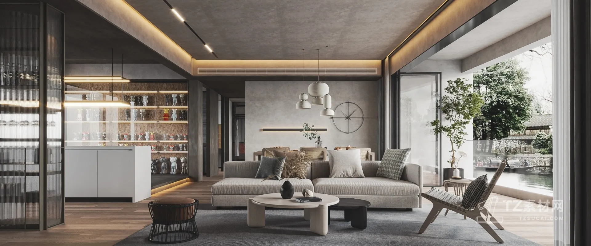 Living Room 3D Interior Scene Model - Wabi Sabi Style - 068