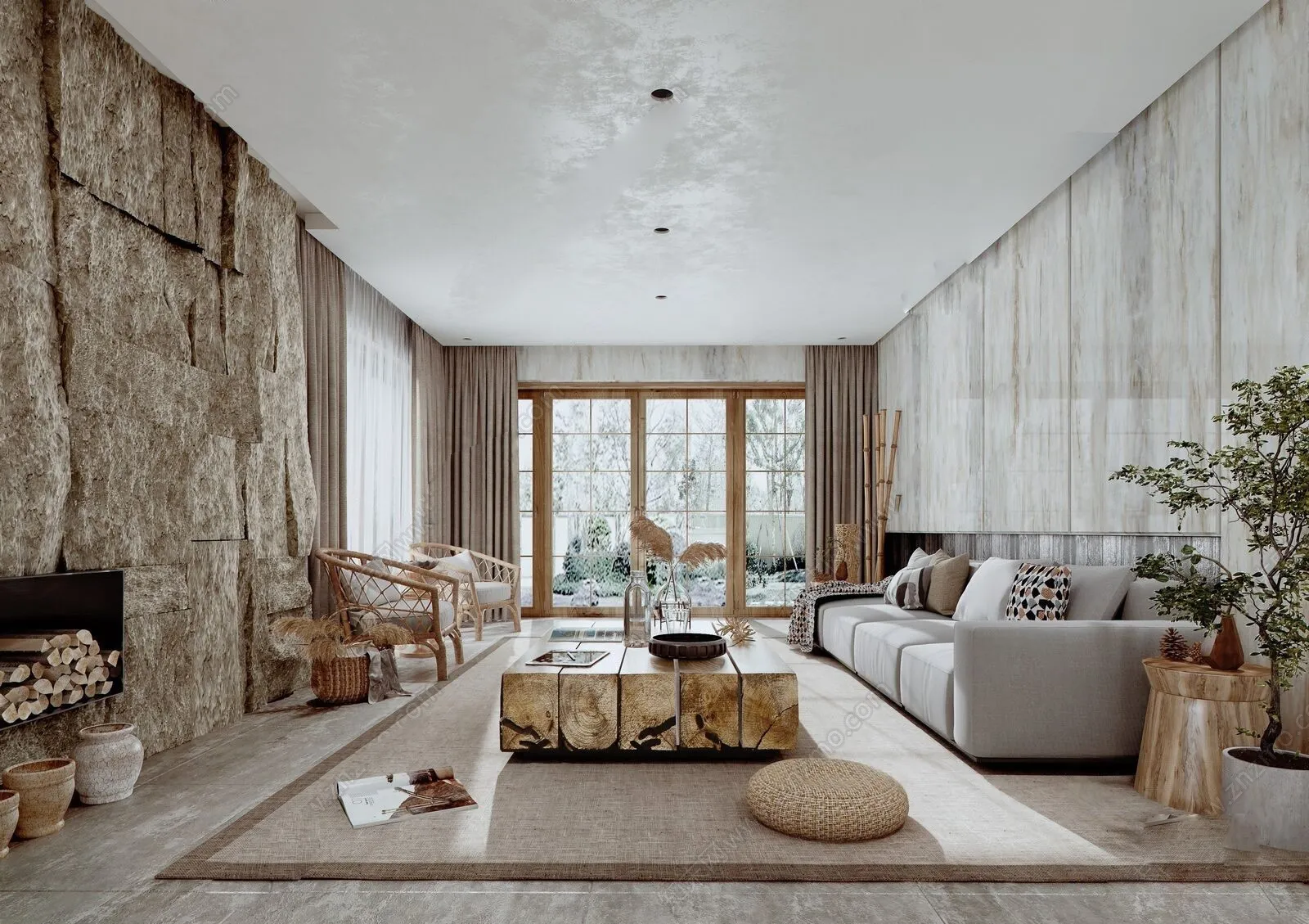 Living Room 3D Interior Scene Model - Wabi Sabi Style - 070