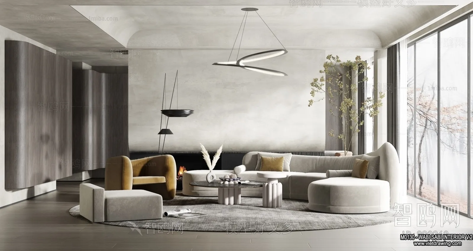 Living Room 3D Interior Scene Model - Wabi Sabi Style - 078