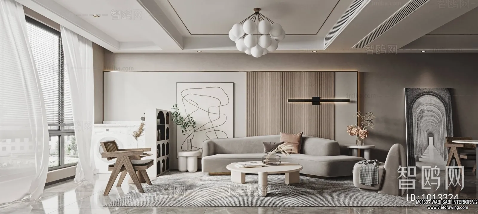 Living Room 3D Interior Scene Model - Wabi Sabi Style - 079