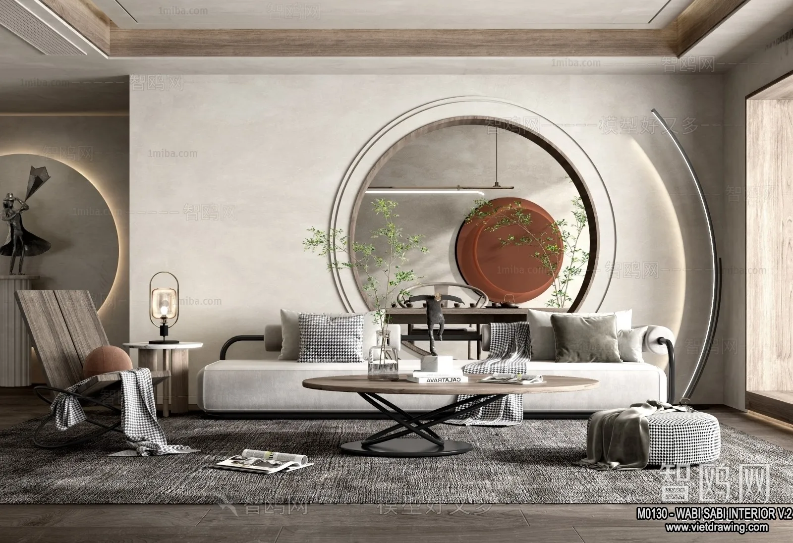 Living Room 3D Interior Scene Model - Wabi Sabi Style - 081