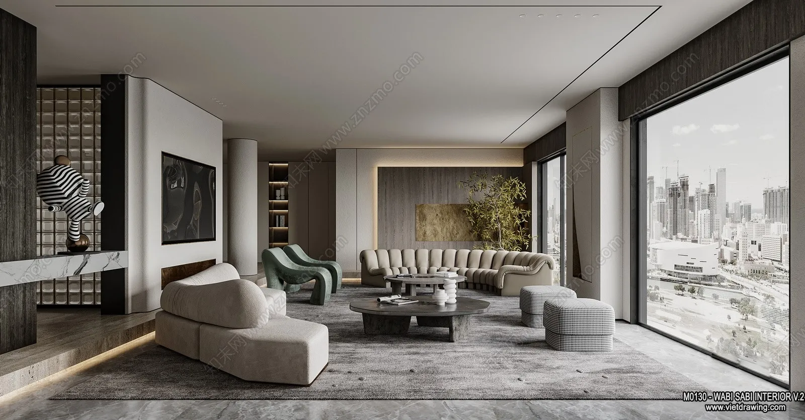 Living Room 3D Interior Scene Model - Wabi Sabi Style - 082