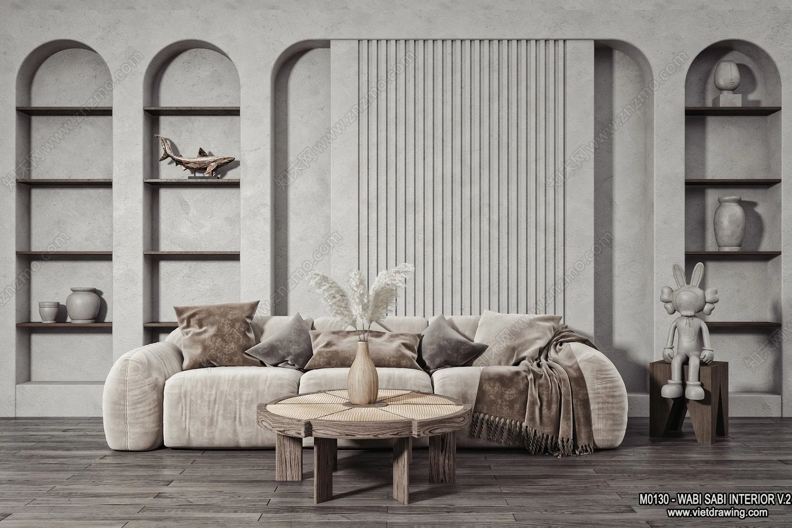 Living Room 3D Interior Scene Model - Wabi Sabi Style - 083