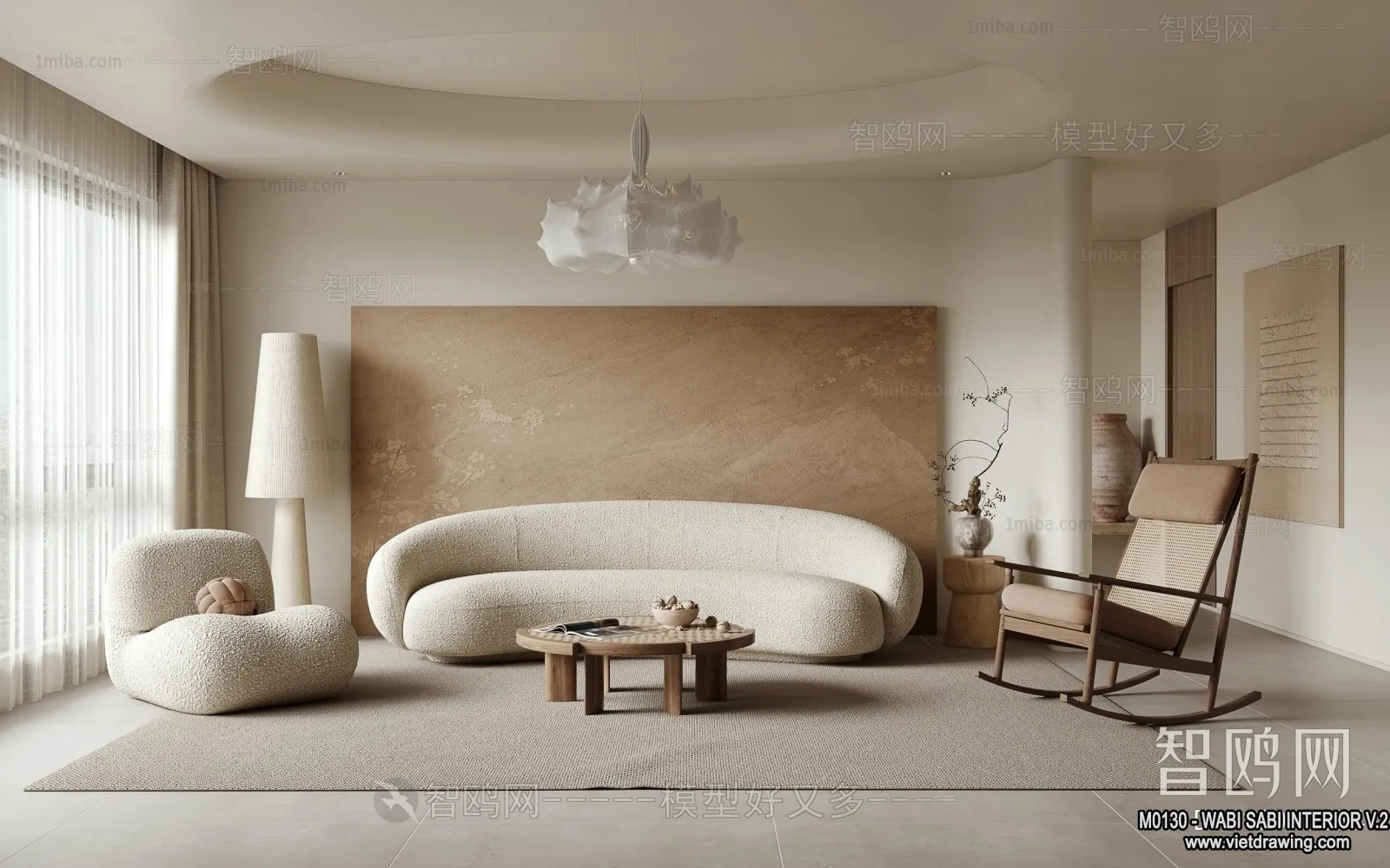 Living Room 3D Interior Scene Model - Wabi Sabi Style - 084