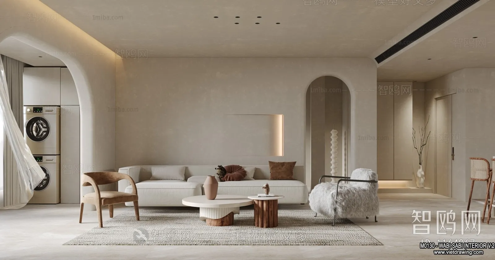 Living Room 3D Interior Scene Model - Wabi Sabi Style - 087