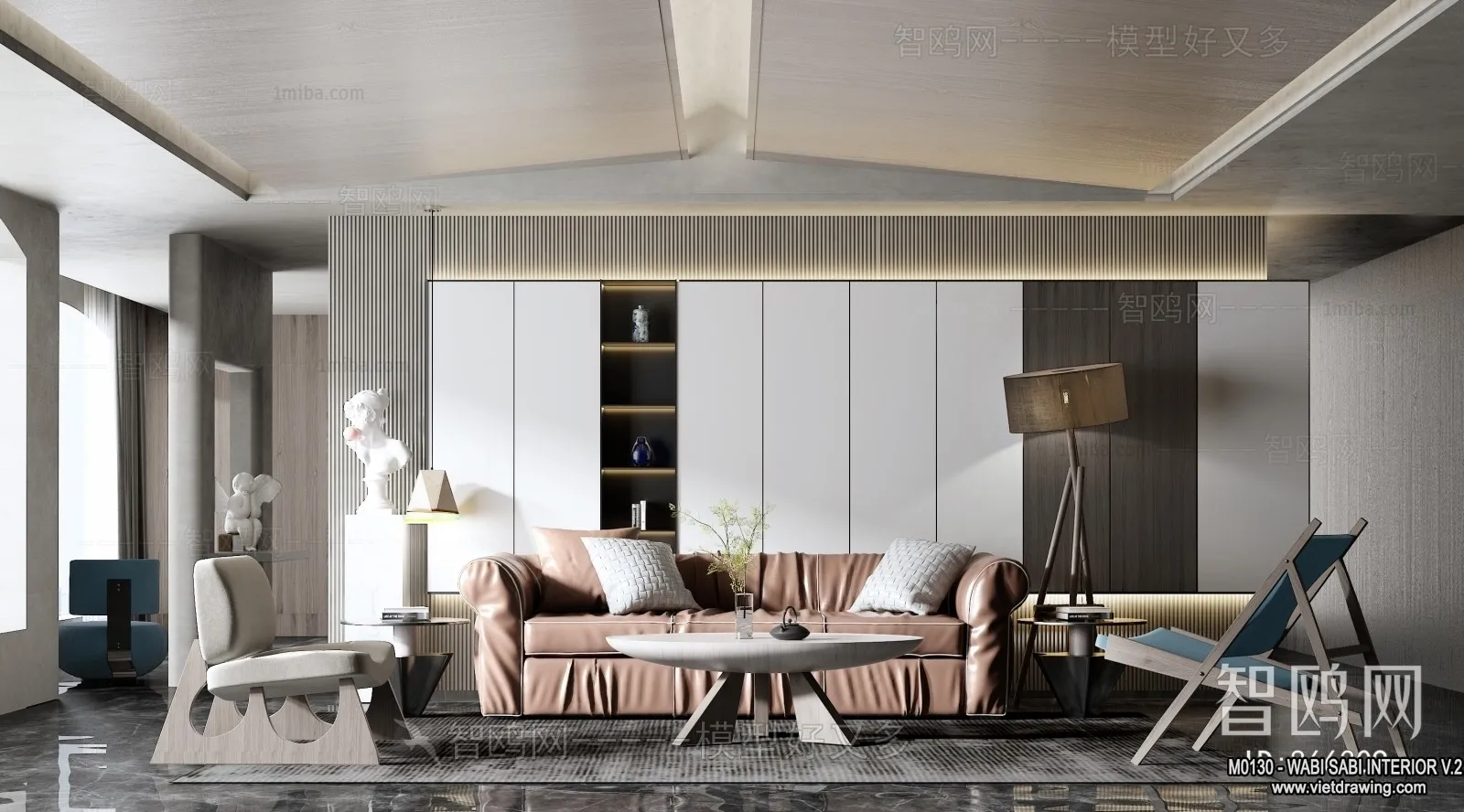 Living Room 3D Interior Scene Model - Wabi Sabi Style - 089