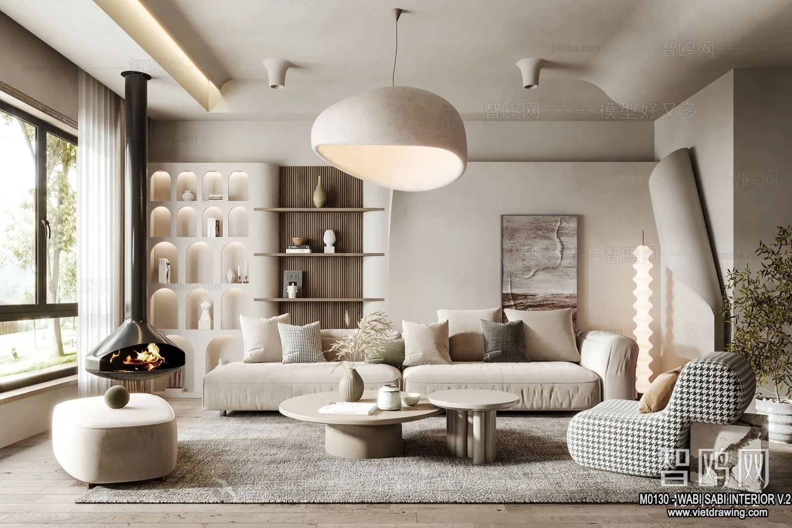 Living Room 3D Interior Scene Model - Wabi Sabi Style - 091