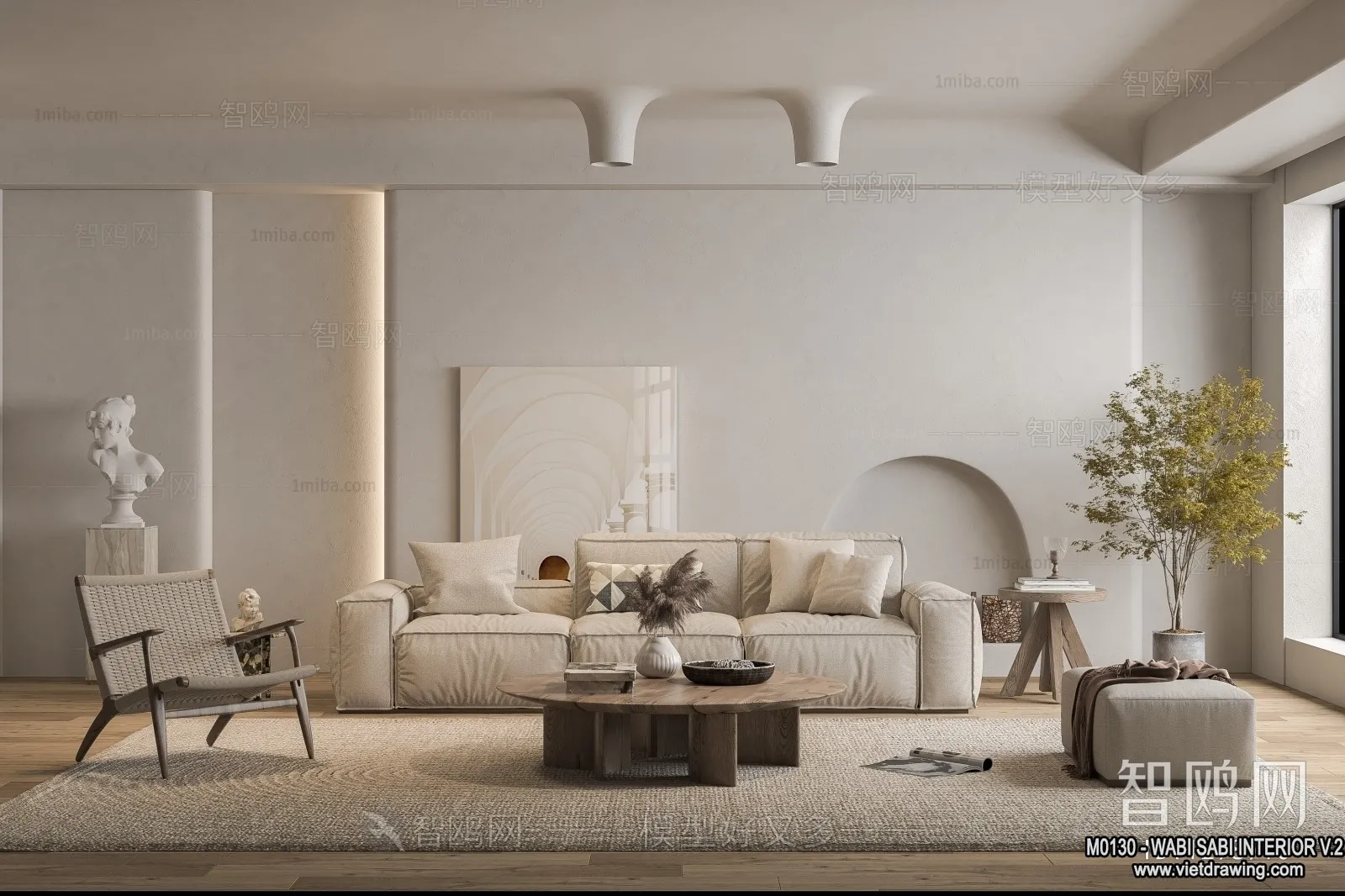 Living Room 3D Interior Scene Model - Wabi Sabi Style - 092