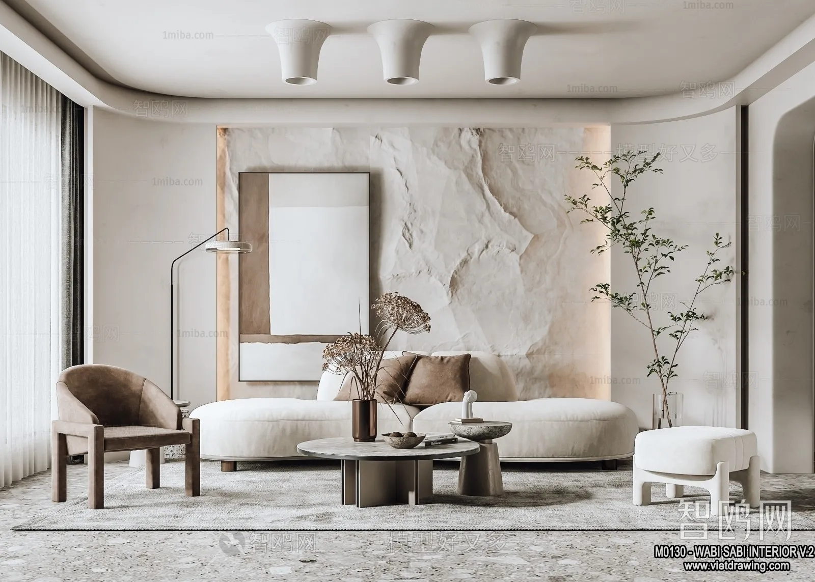 Living Room 3D Interior Scene Model - Wabi Sabi Style - 093