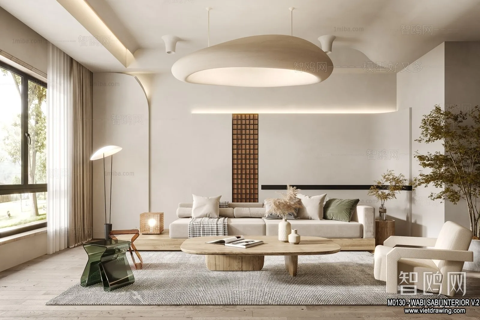 Living Room 3D Interior Scene Model - Wabi Sabi Style - 094