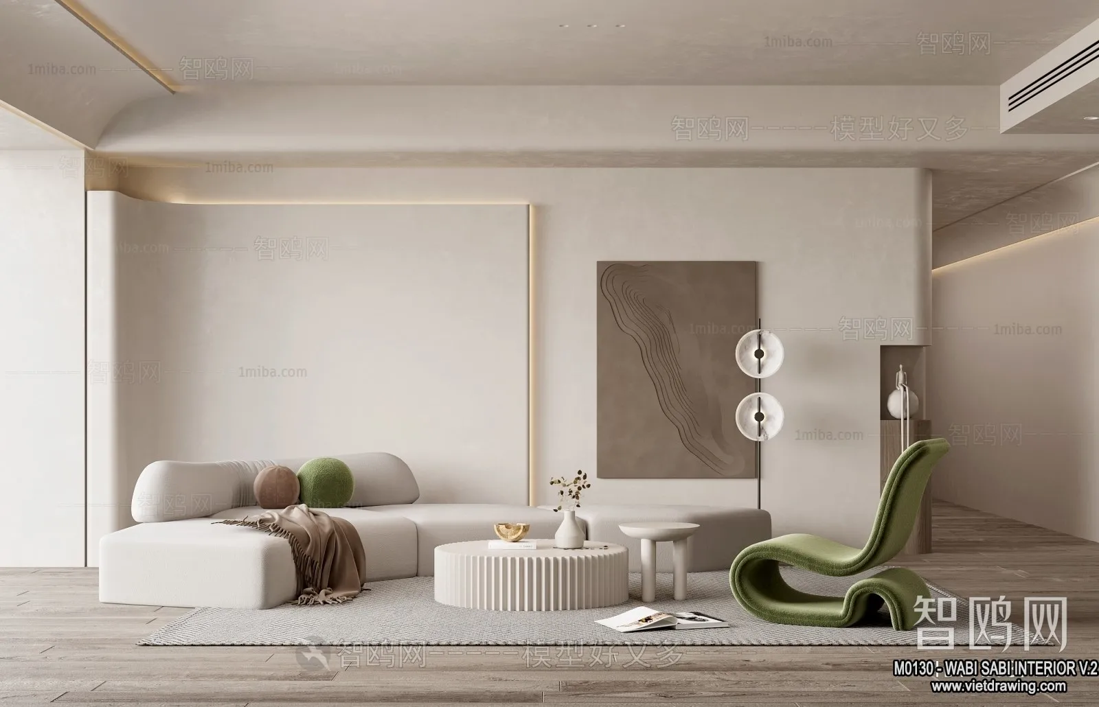 Living Room 3D Interior Scene Model - Wabi Sabi Style - 095