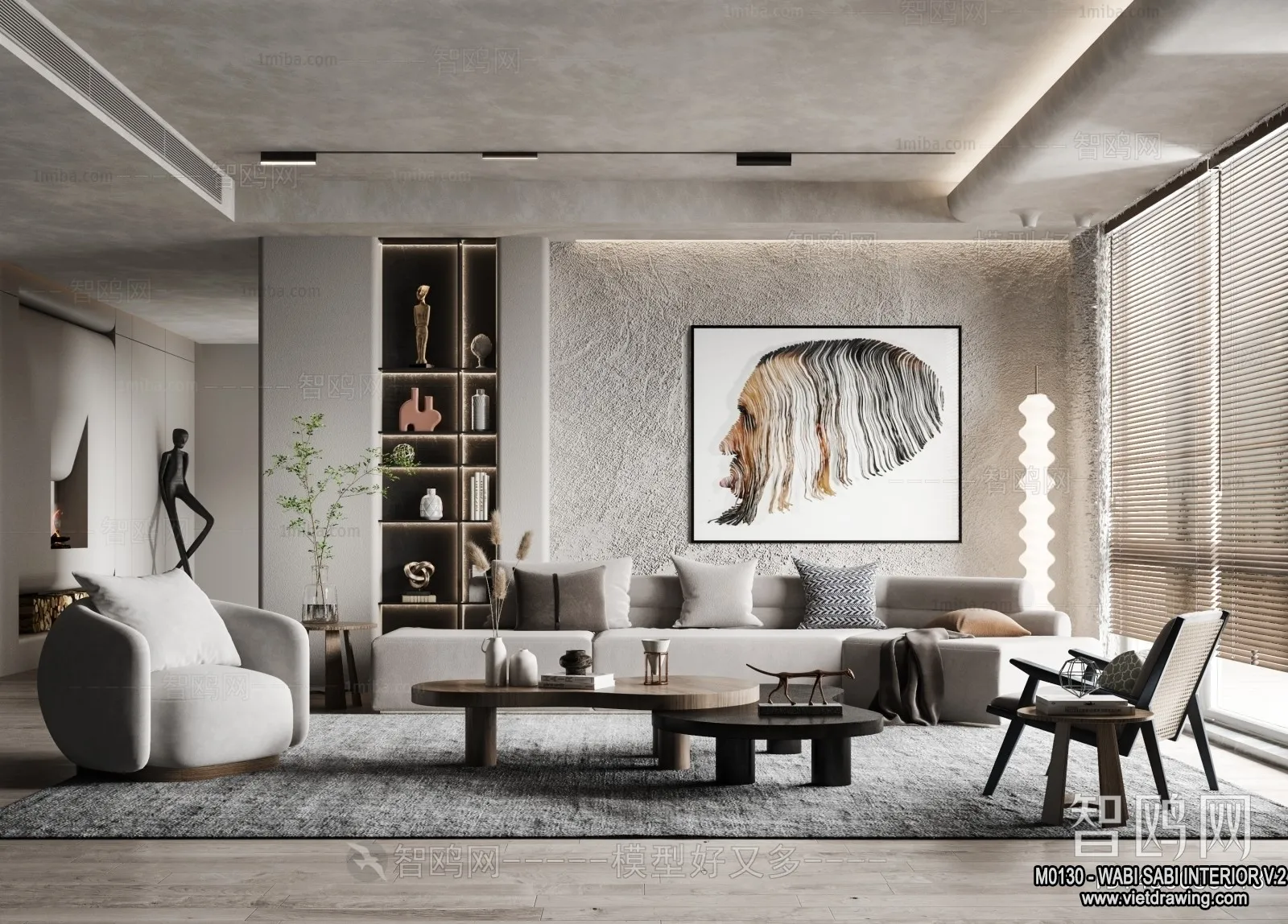 Living Room 3D Interior Scene Model - Wabi Sabi Style - 096
