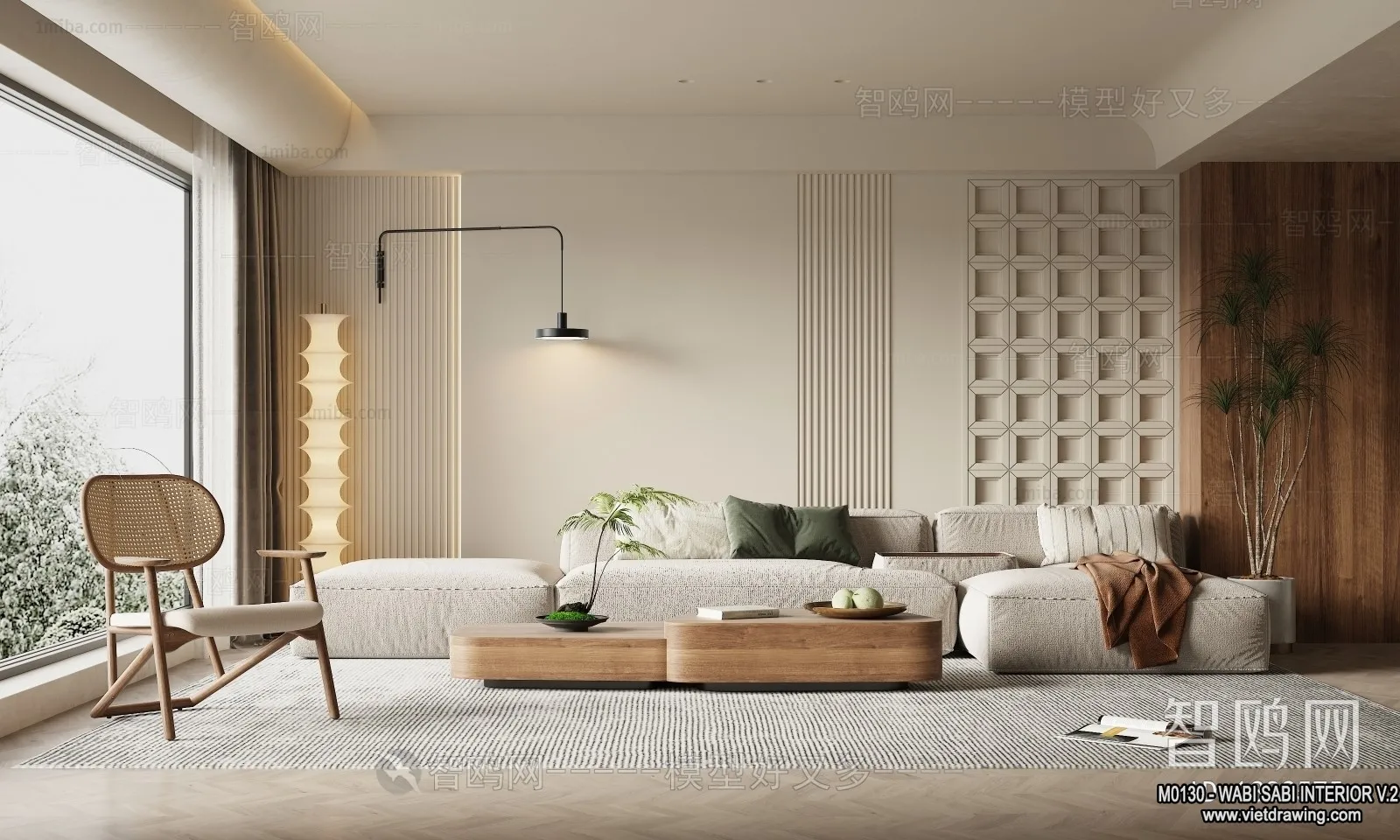 Living Room 3D Interior Scene Model - Wabi Sabi Style - 099