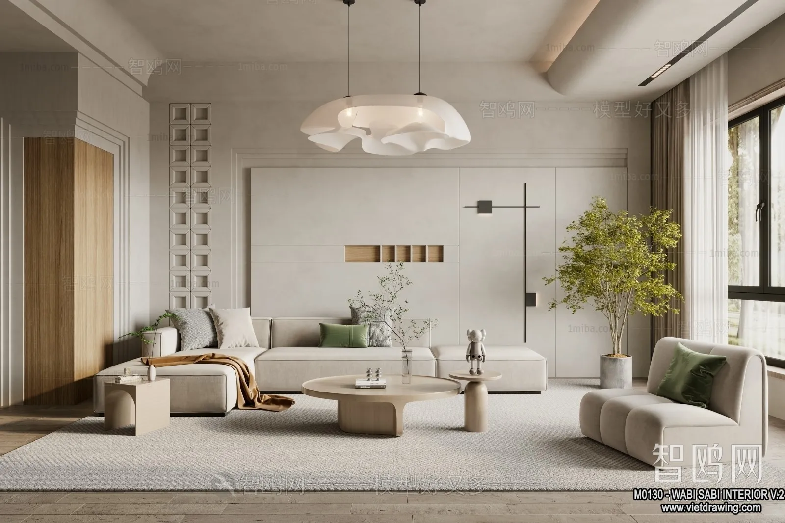 Living Room 3D Interior Scene Model - Wabi Sabi Style - 101