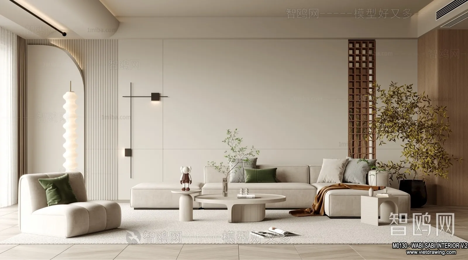 Living Room 3D Interior Scene Model - Wabi Sabi Style - 102