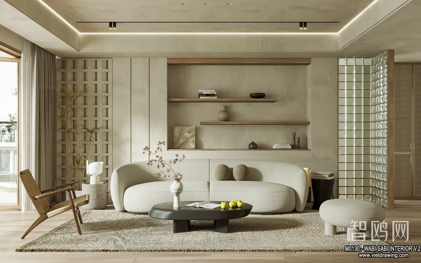 Living Room 3D Interior Scene Model - Wabi Sabi Style - 104