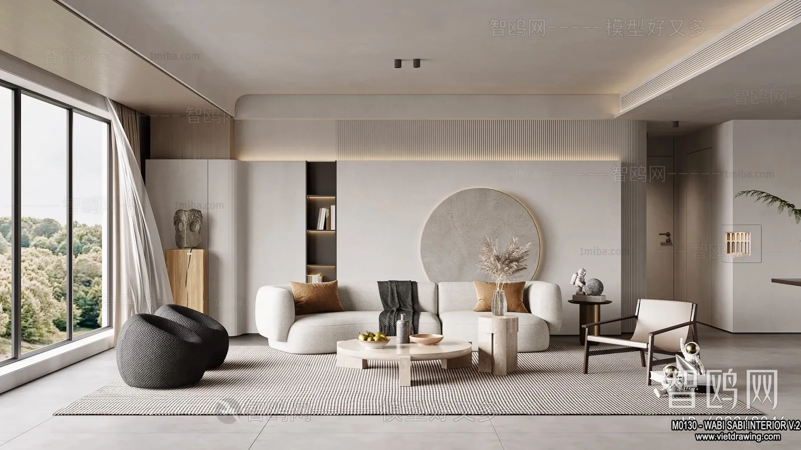 Living Room 3D Interior Scene Model - Wabi Sabi Style - 105
