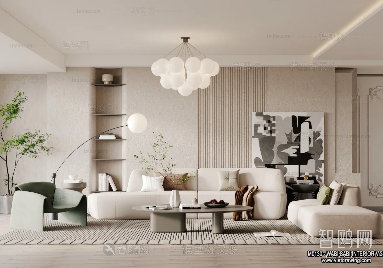 Living Room 3D Interior Scene Model - Wabi Sabi Style - 106