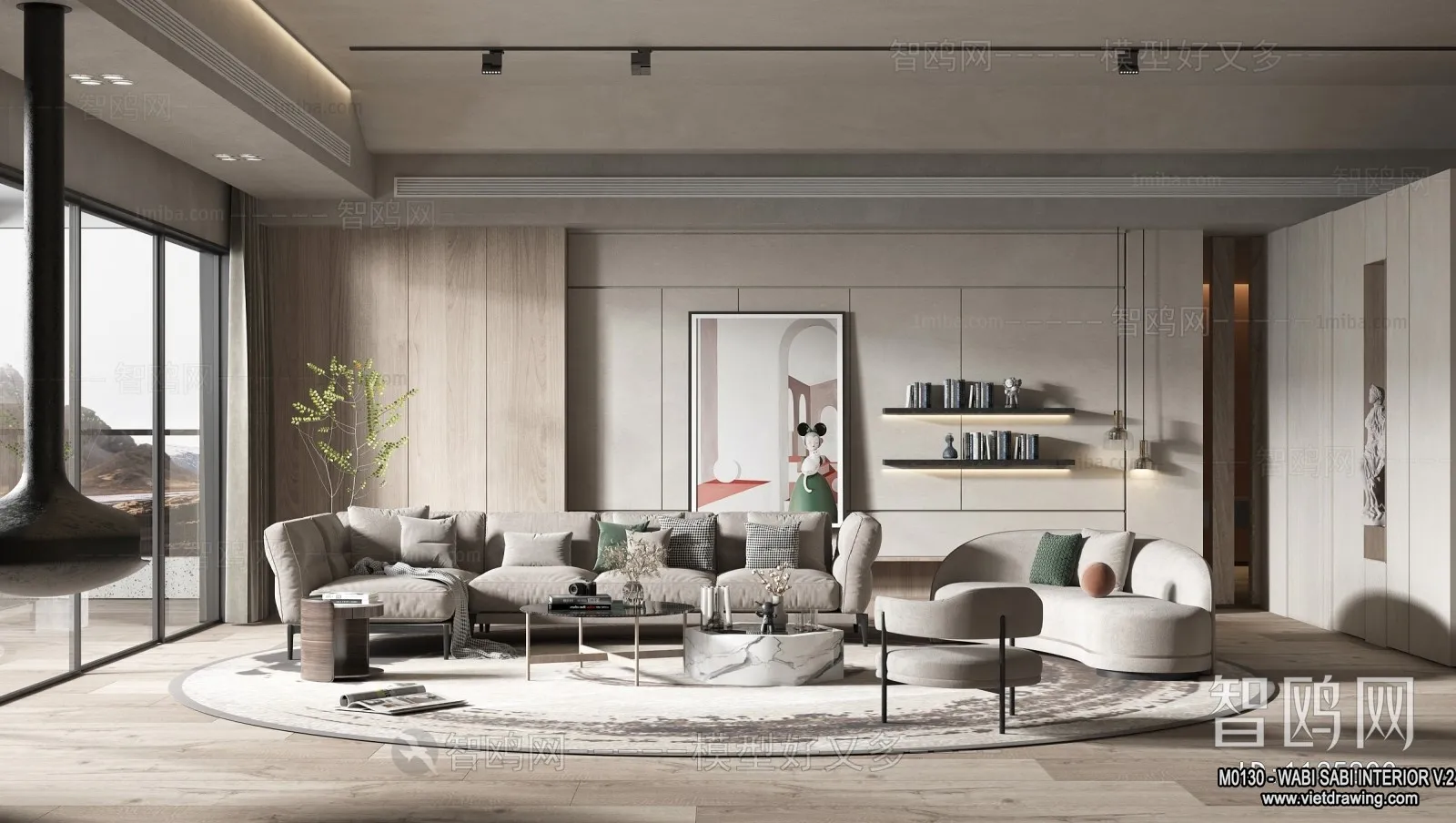 Living Room 3D Interior Scene Model - Wabi Sabi Style - 107