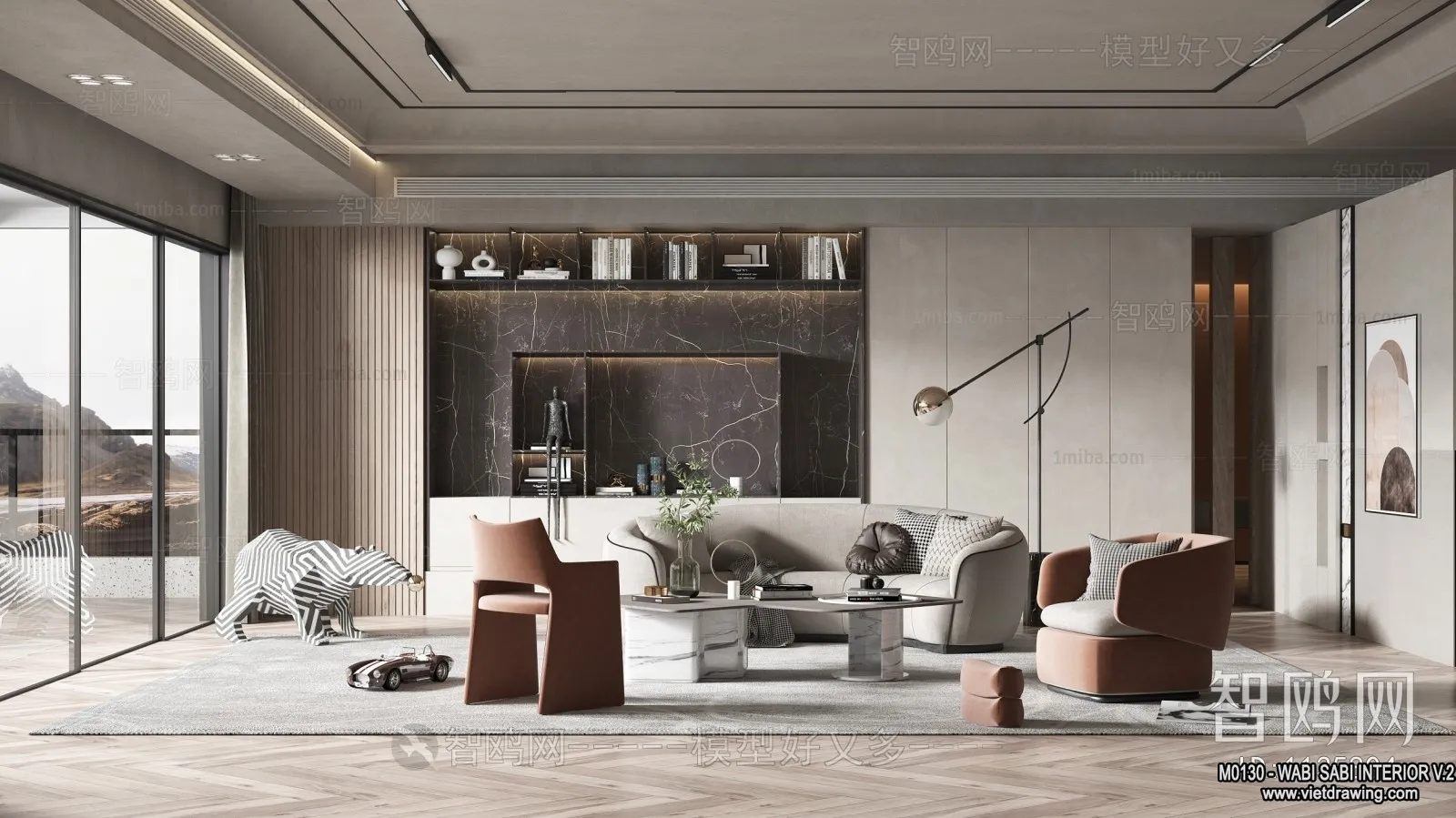 Living Room 3D Interior Scene Model - Wabi Sabi Style - 108