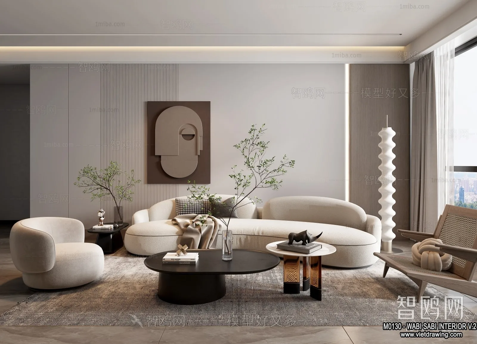 Living Room 3D Interior Scene Model - Wabi Sabi Style - 109