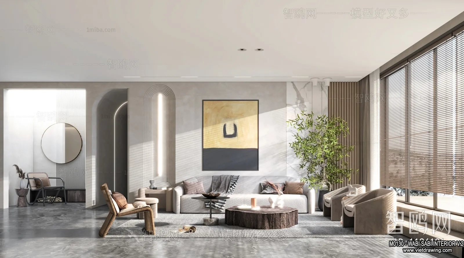 Living Room 3D Interior Scene Model - Wabi Sabi Style - 110