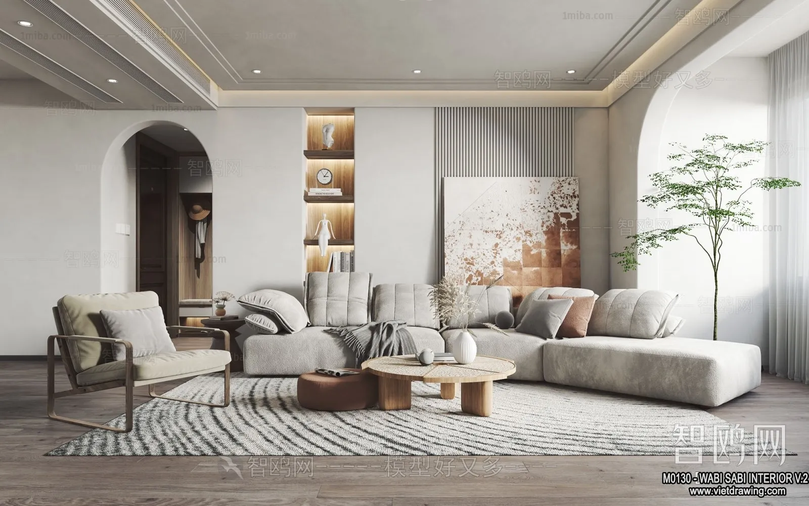 Living Room 3D Interior Scene Model - Wabi Sabi Style - 111