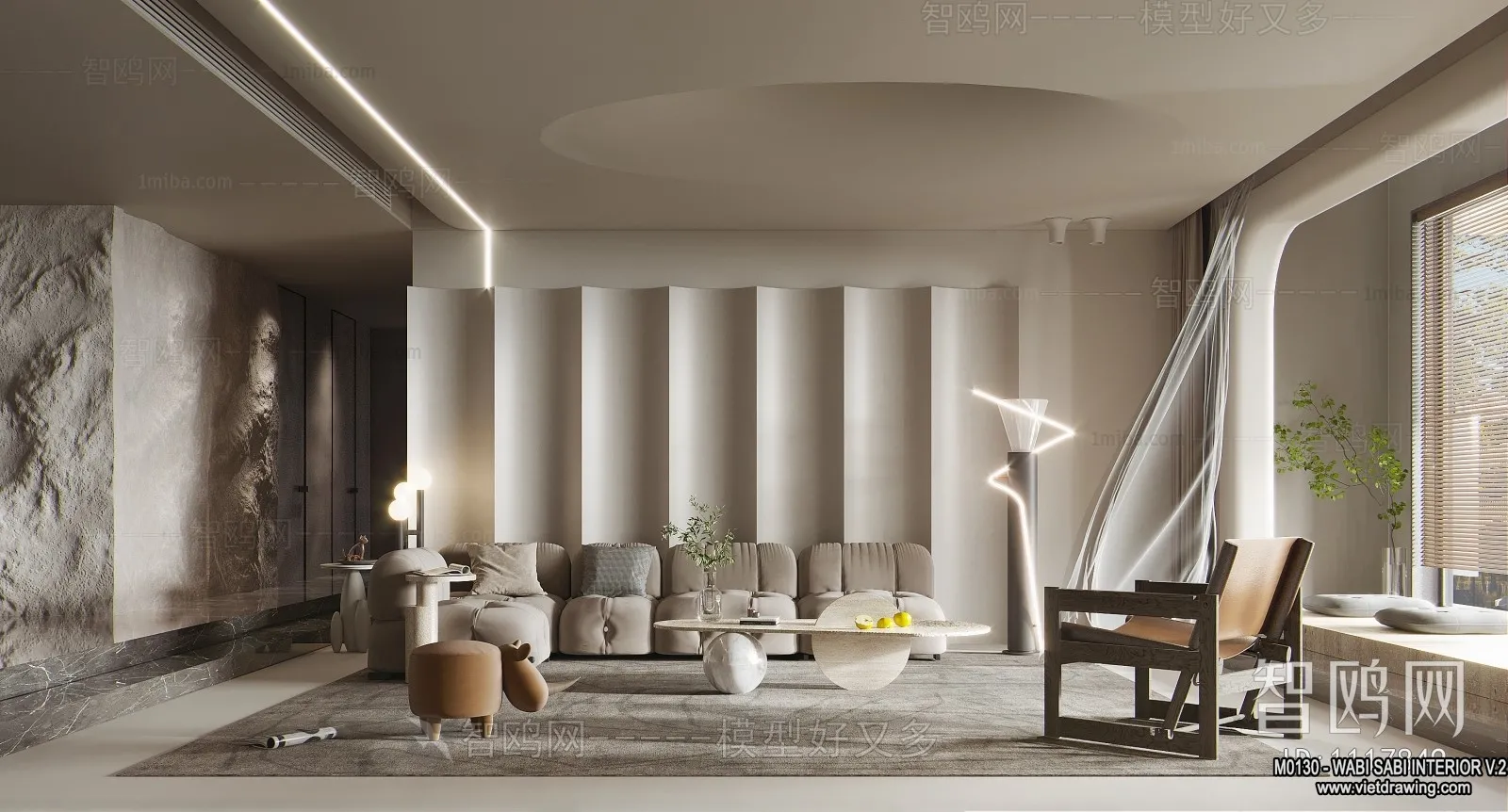 Living Room 3D Interior Scene Model - Wabi Sabi Style - 112