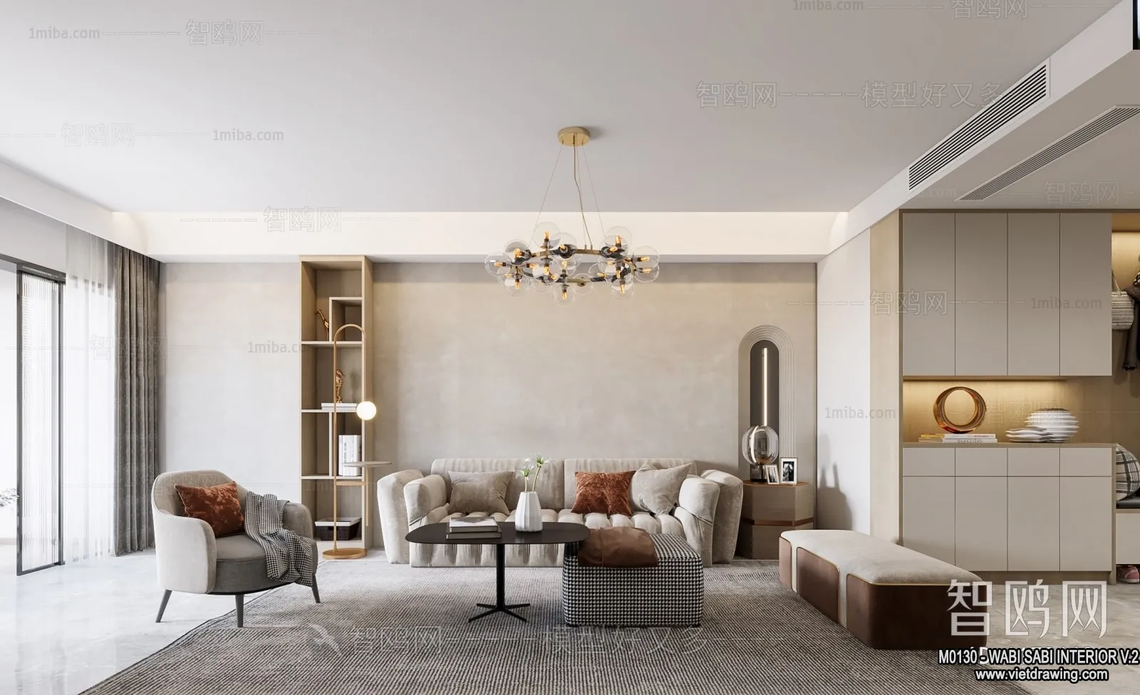 Living Room 3D Interior Scene Model - Wabi Sabi Style - 113