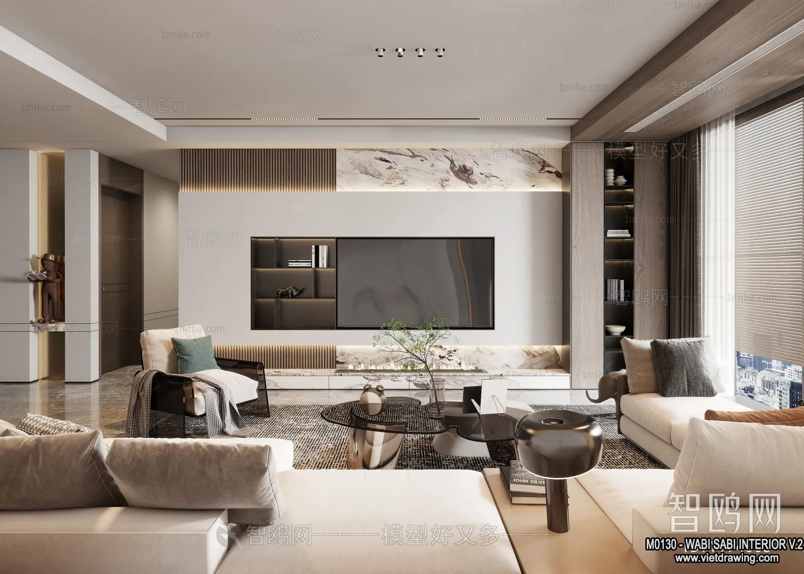 Living Room 3D Interior Scene Model - Wabi Sabi Style - 114