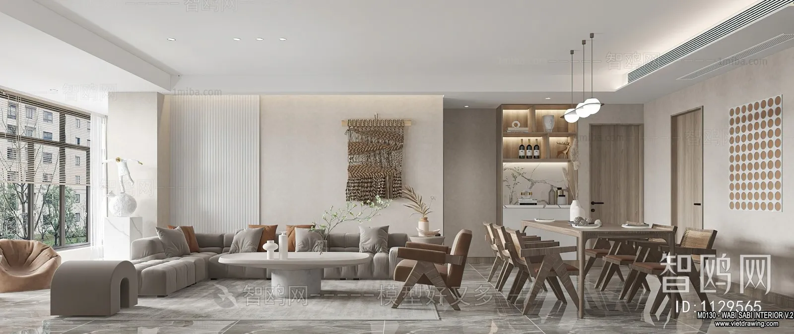 Living Room 3D Interior Scene Model - Wabi Sabi Style - 115