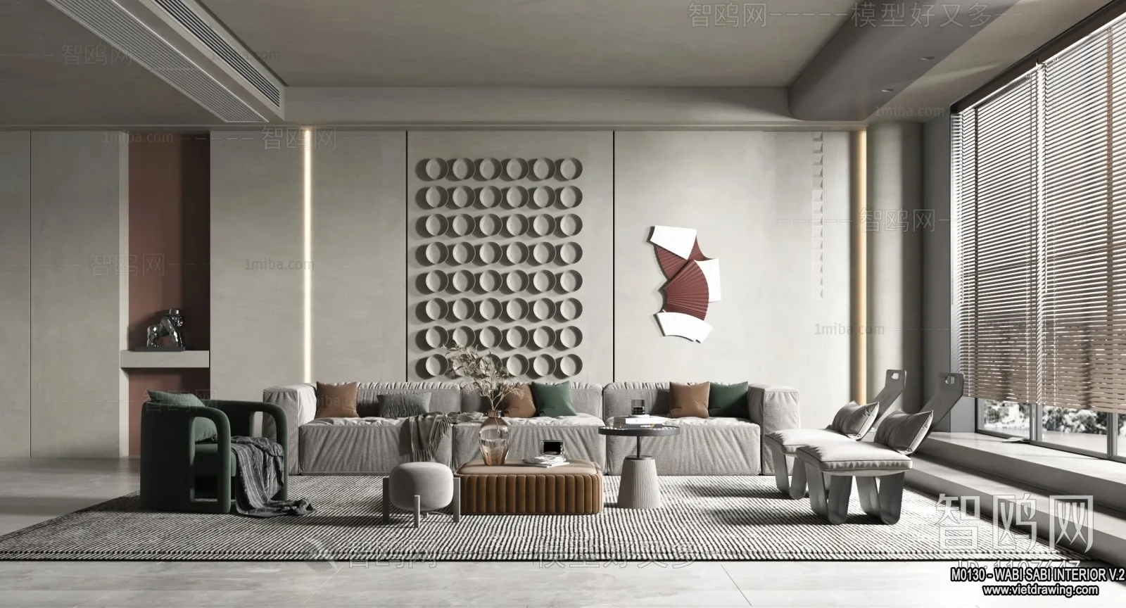Living Room 3D Interior Scene Model - Wabi Sabi Style - 116