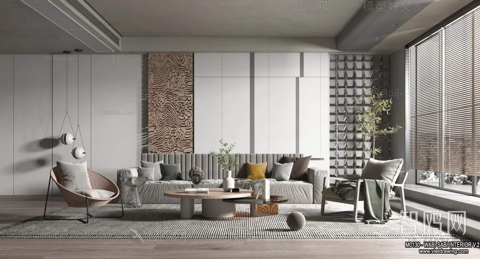 Living Room 3D Interior Scene Model - Wabi Sabi Style - 117