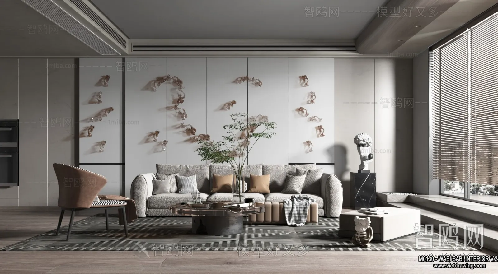 Living Room 3D Interior Scene Model - Wabi Sabi Style - 118