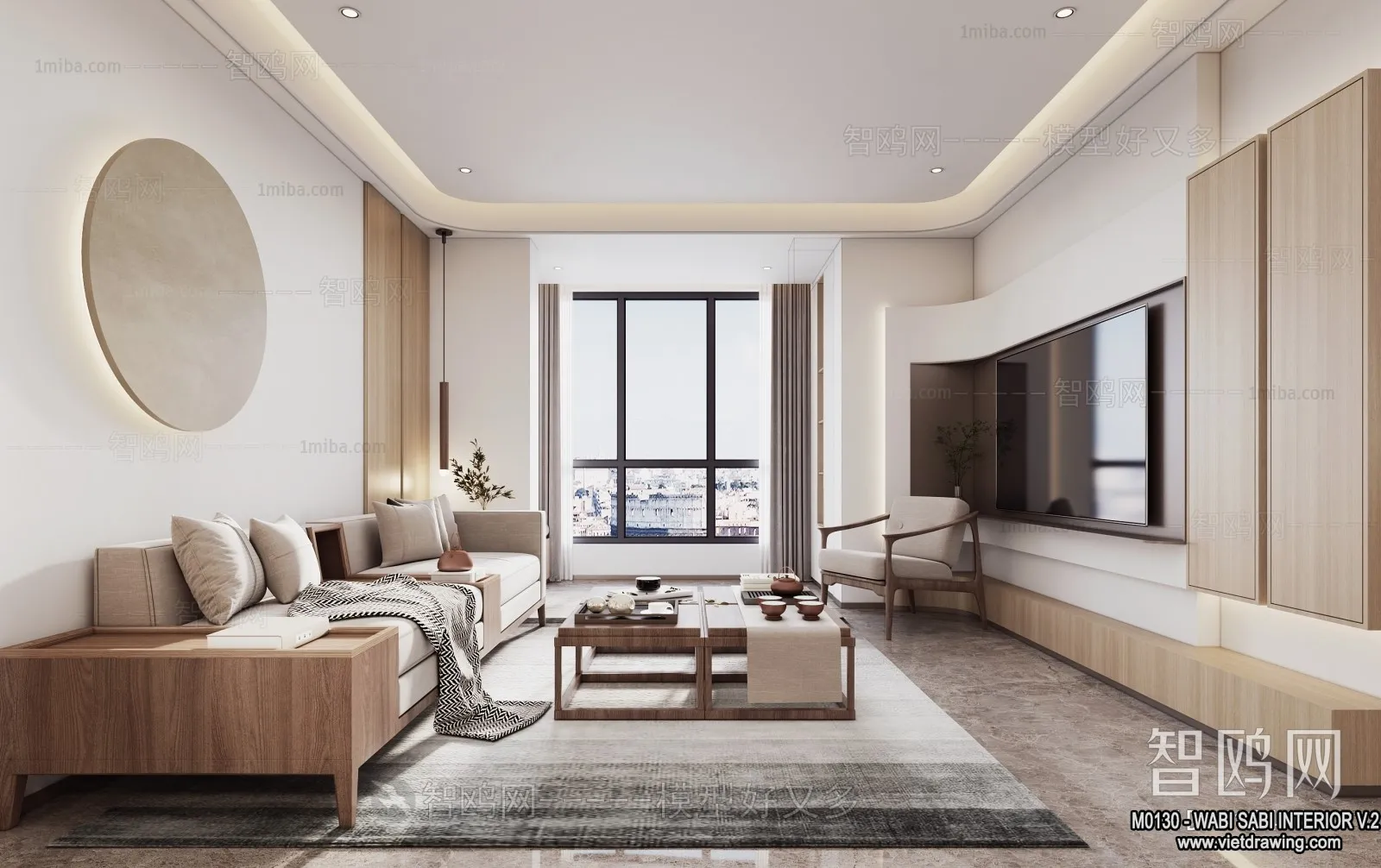 Living Room 3D Interior Scene Model - Wabi Sabi Style - 120