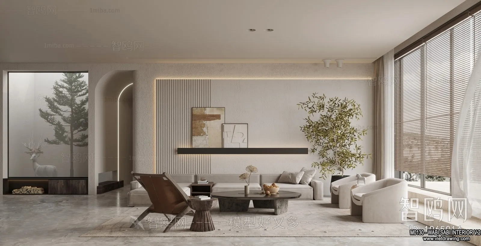 Living Room 3D Interior Scene Model - Wabi Sabi Style - 121