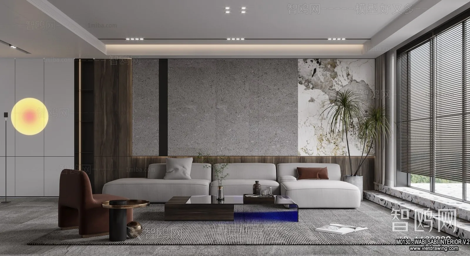 Living Room 3D Interior Scene Model - Wabi Sabi Style - 122