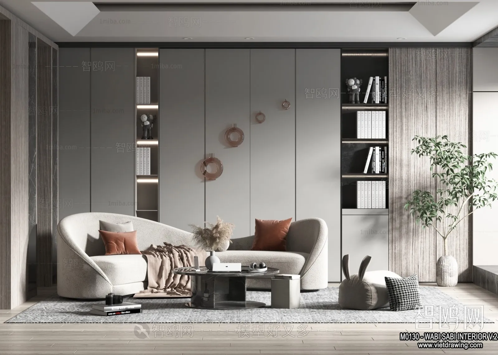 Living Room 3D Interior Scene Model - Wabi Sabi Style - 124