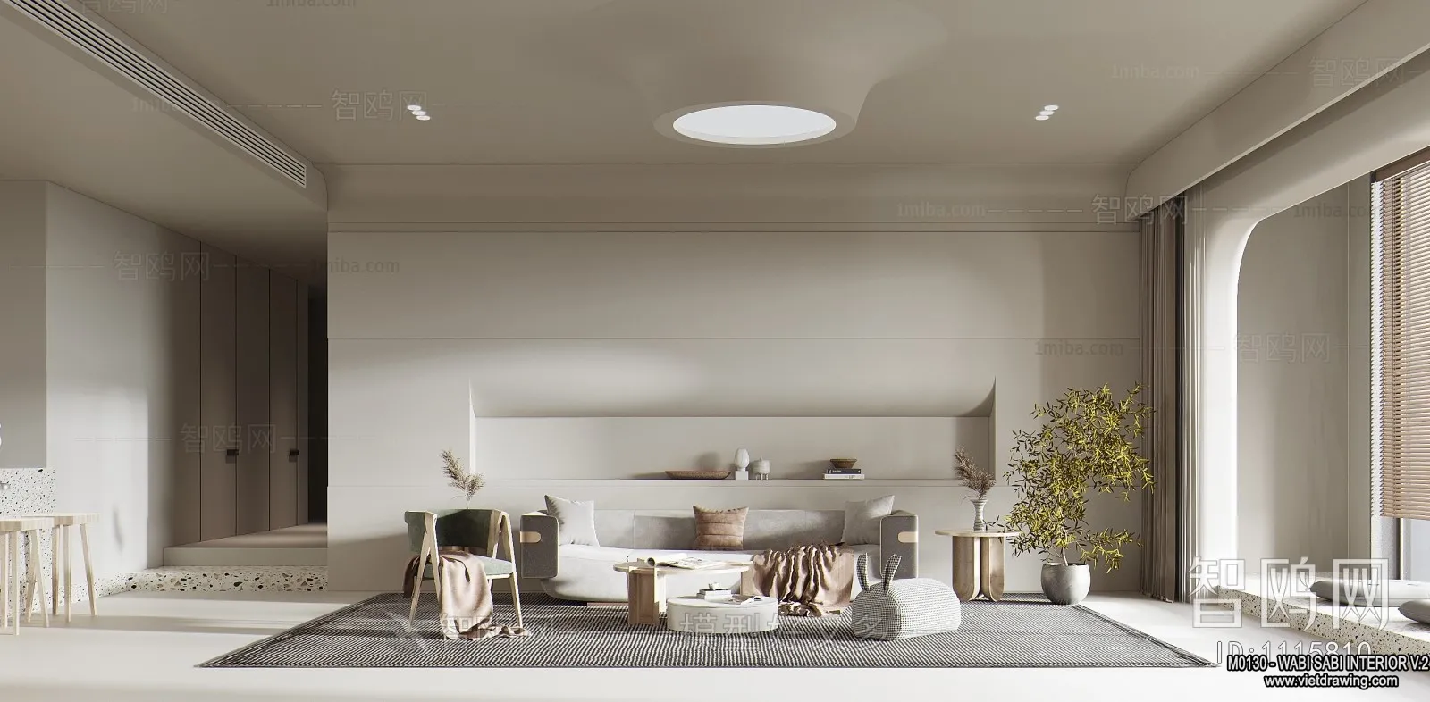 Living Room 3D Interior Scene Model - Wabi Sabi Style - 128