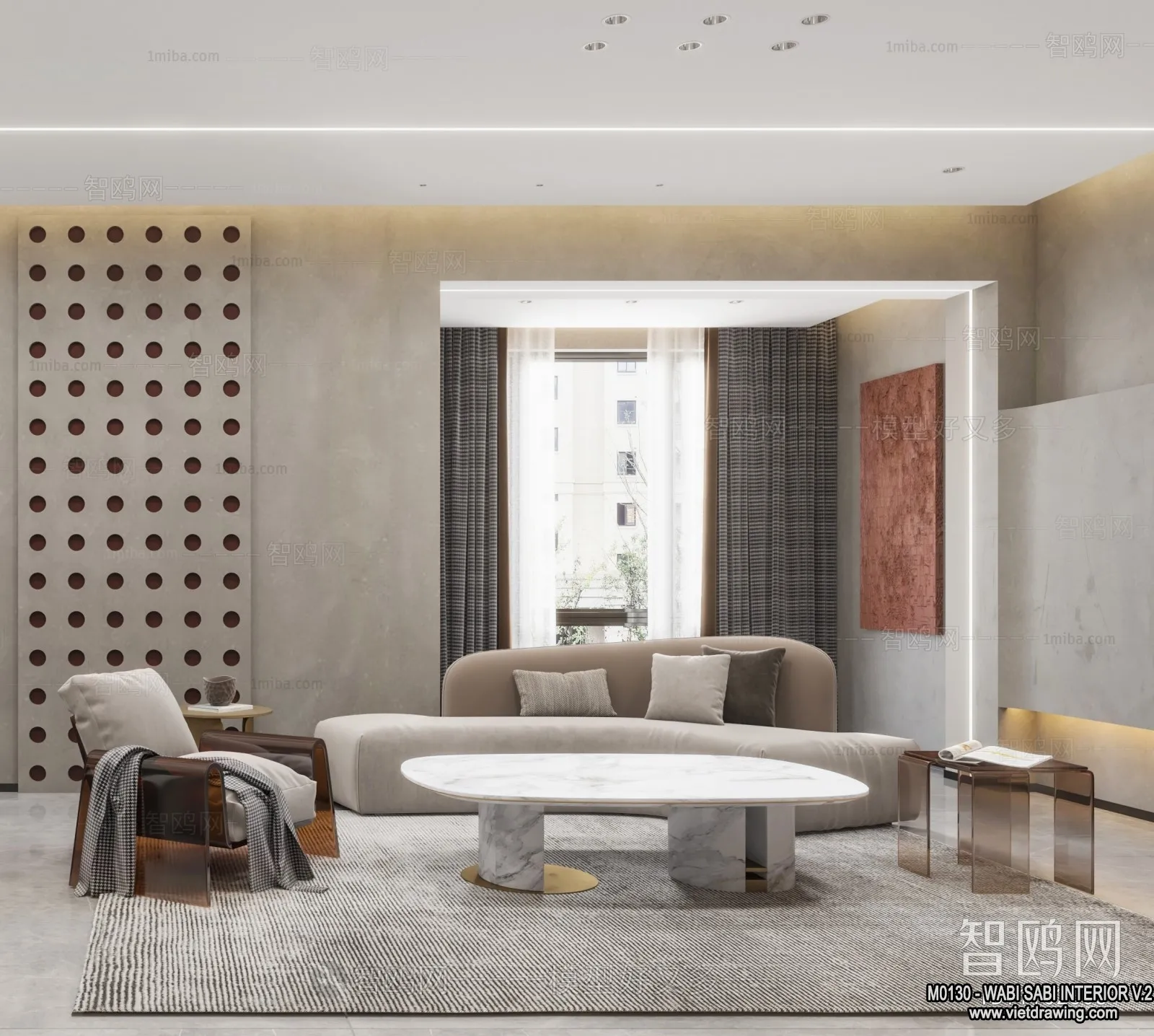Living Room 3D Interior Scene Model - Wabi Sabi Style - 129