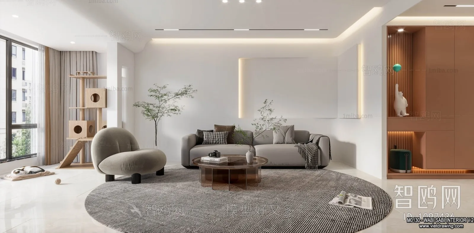 Living Room 3D Interior Scene Model - Wabi Sabi Style - 130