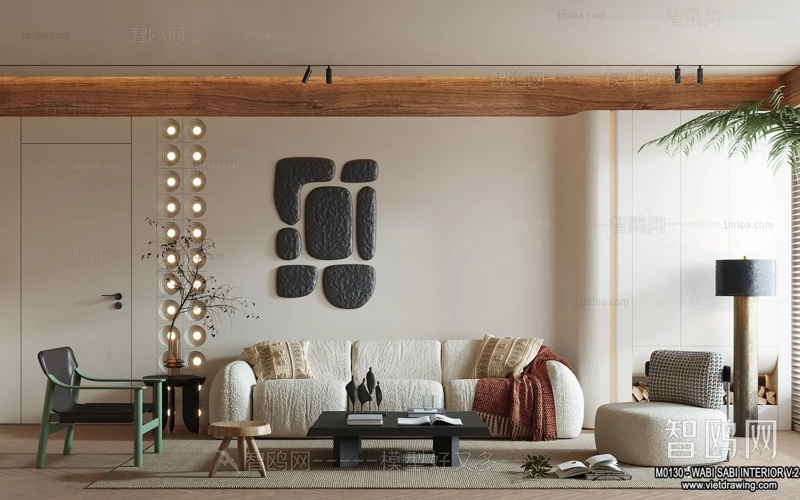 Living Room 3D Interior Scene Model - Wabi Sabi Style - 131