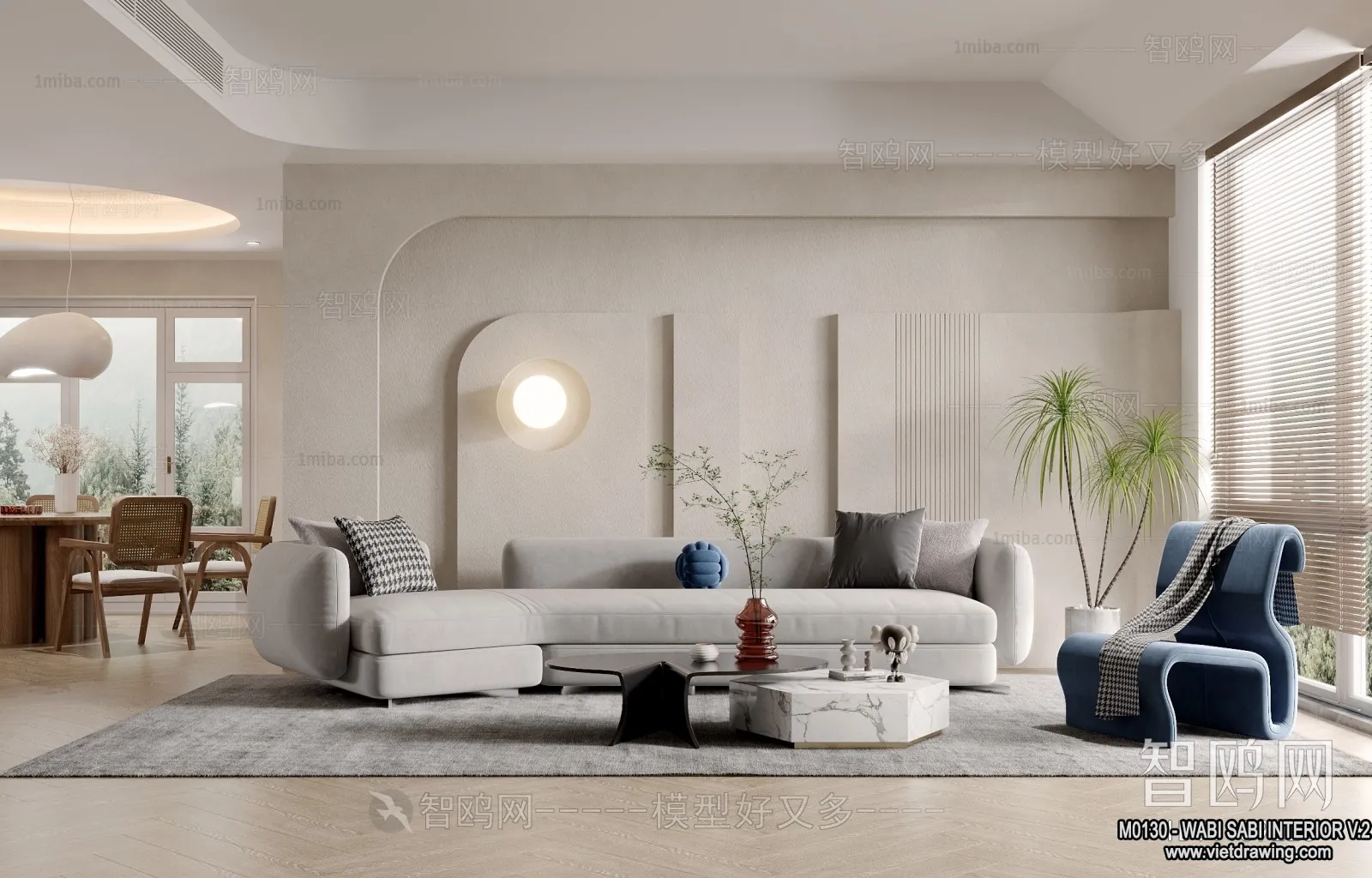 Living Room 3D Interior Scene Model - Wabi Sabi Style - 133