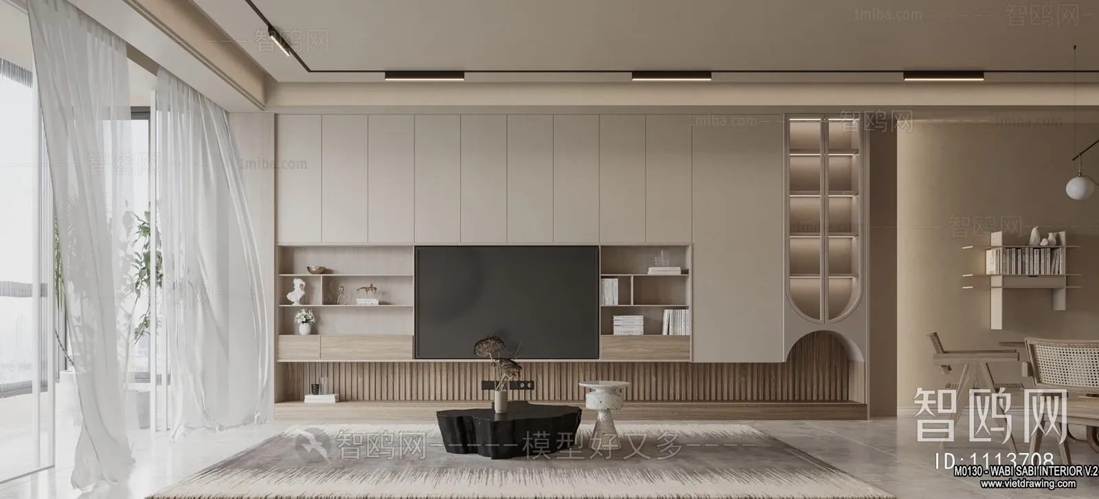 Living Room 3D Interior Scene Model - Wabi Sabi Style - 134