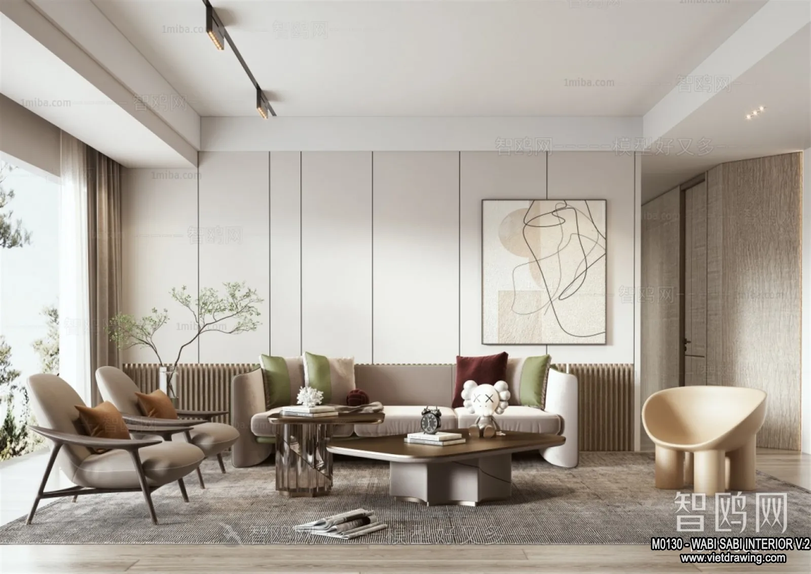 Living Room 3D Interior Scene Model - Wabi Sabi Style - 135