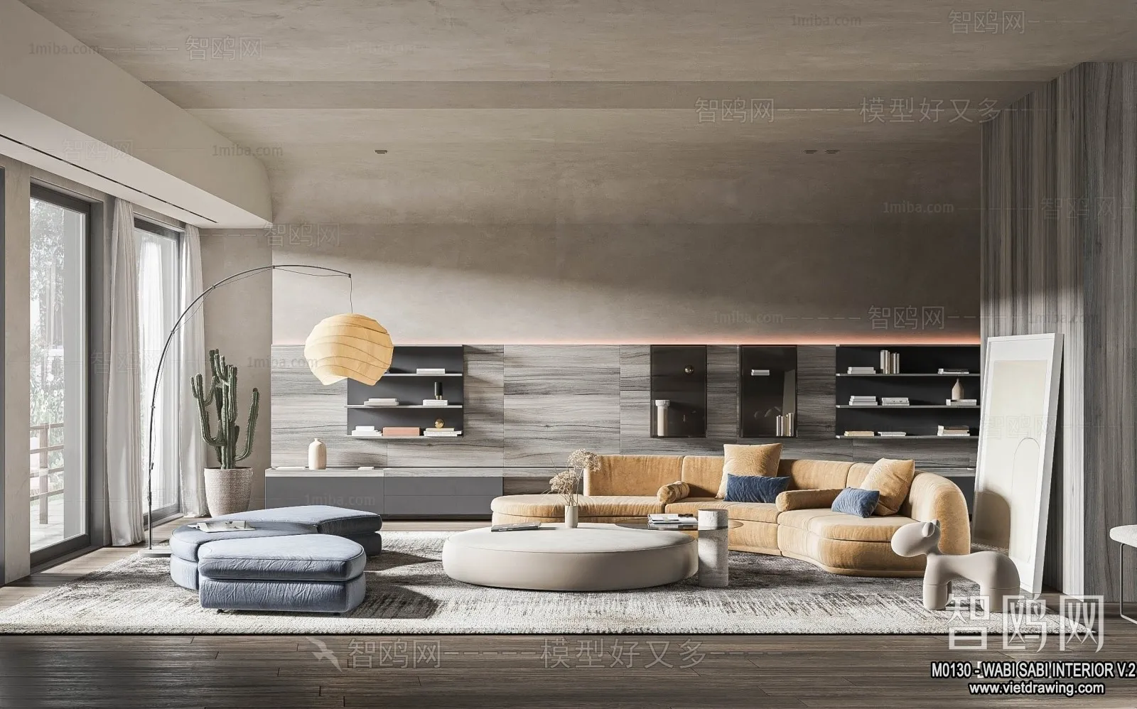 Living Room 3D Interior Scene Model - Wabi Sabi Style - 137