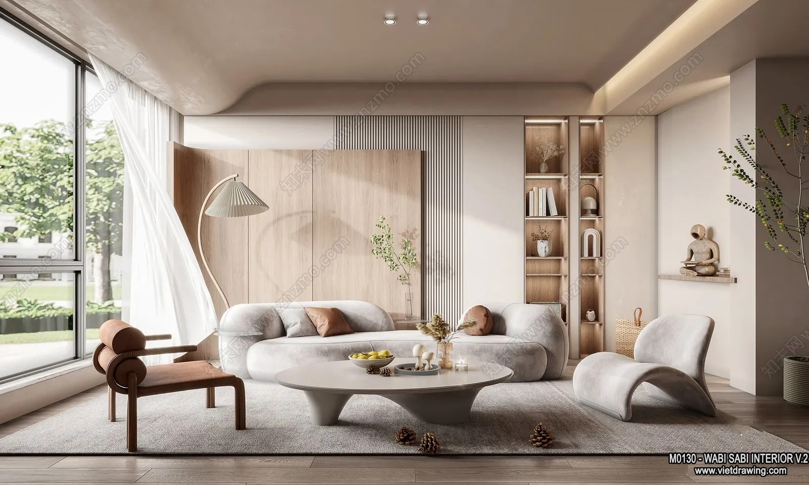 Living Room 3D Interior Scene Model - Wabi Sabi Style - 138