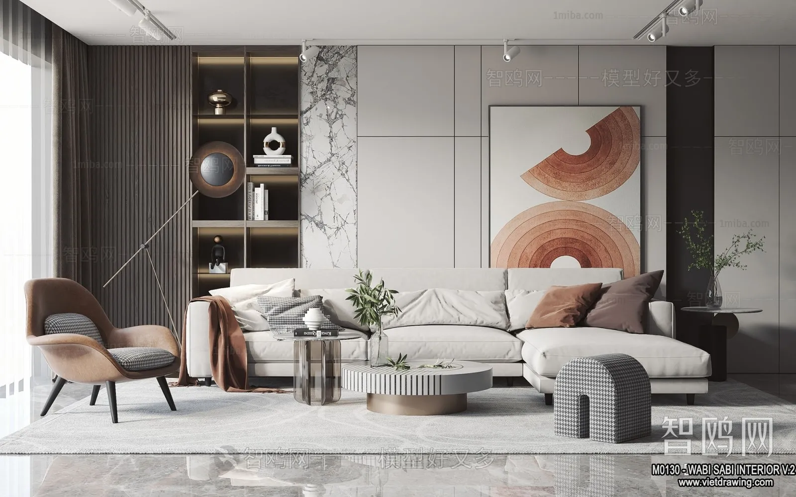 Living Room 3D Interior Scene Model - Wabi Sabi Style - 139