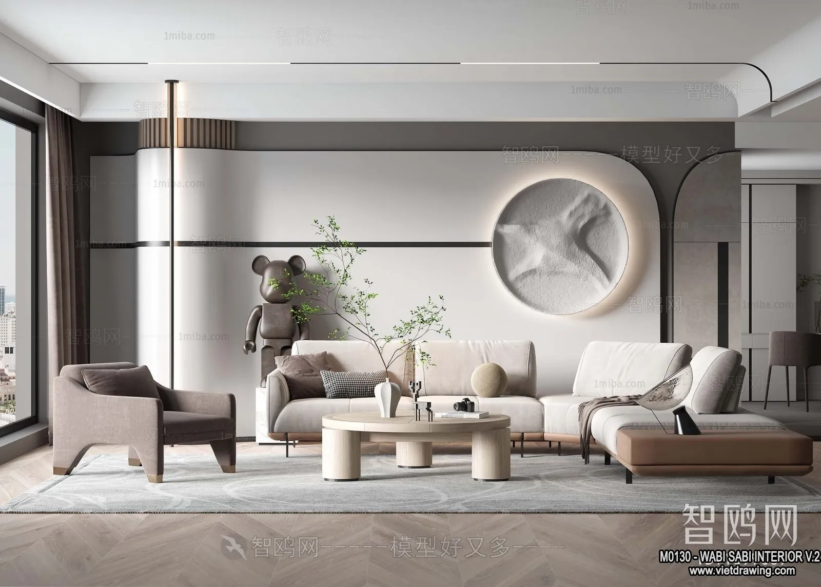 Living Room 3D Interior Scene Model - Wabi Sabi Style - 140