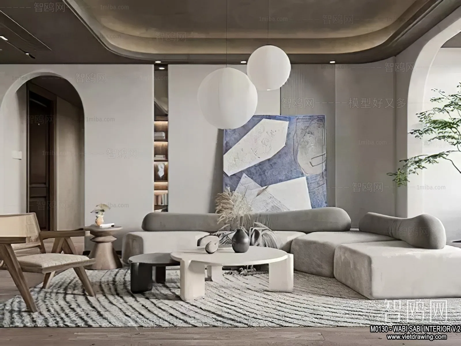 Living Room 3D Interior Scene Model - Wabi Sabi Style - 142